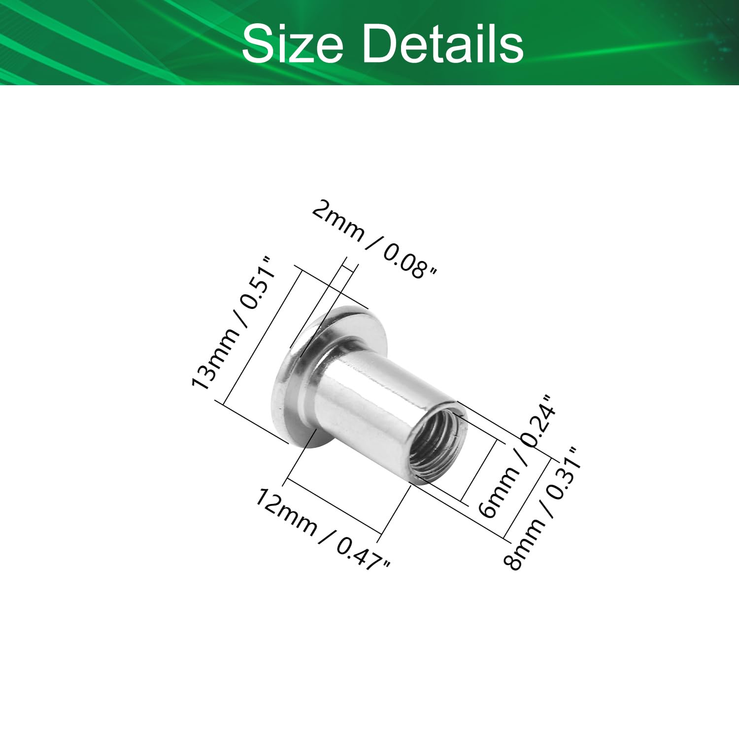 Yinpecly M6x12mm Flat Head Insert Nut Screw Post Iron Rivet Threaded Insert Nut Cross Drive Bolts Nickel Plated Finish Silver Tone 100Pcs