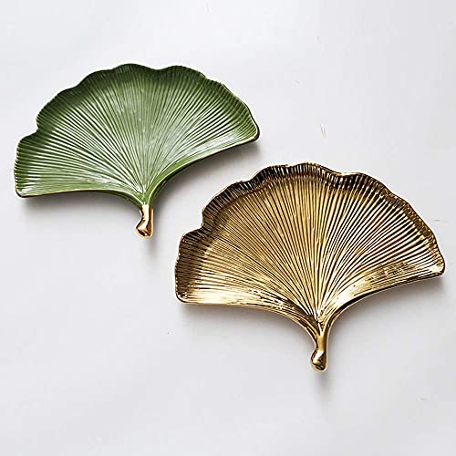 Plato de ginkgo de cerámica decorativo para organizar anillos en el tocador moderno 5