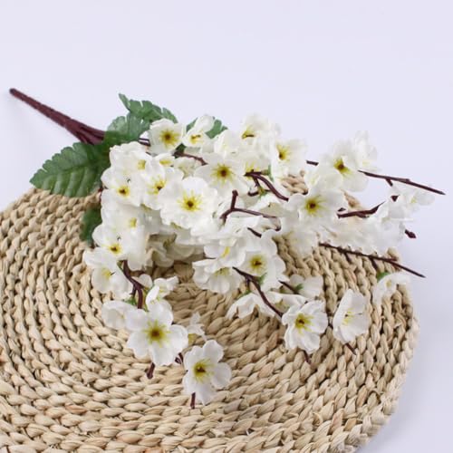 Gettimore 1 bouquet de fleurs de prunier artificielles en soie de 38 cm pour le printemps et l'hiver - Plantes en pot - Décoration de bouquet de mariage - Blanc