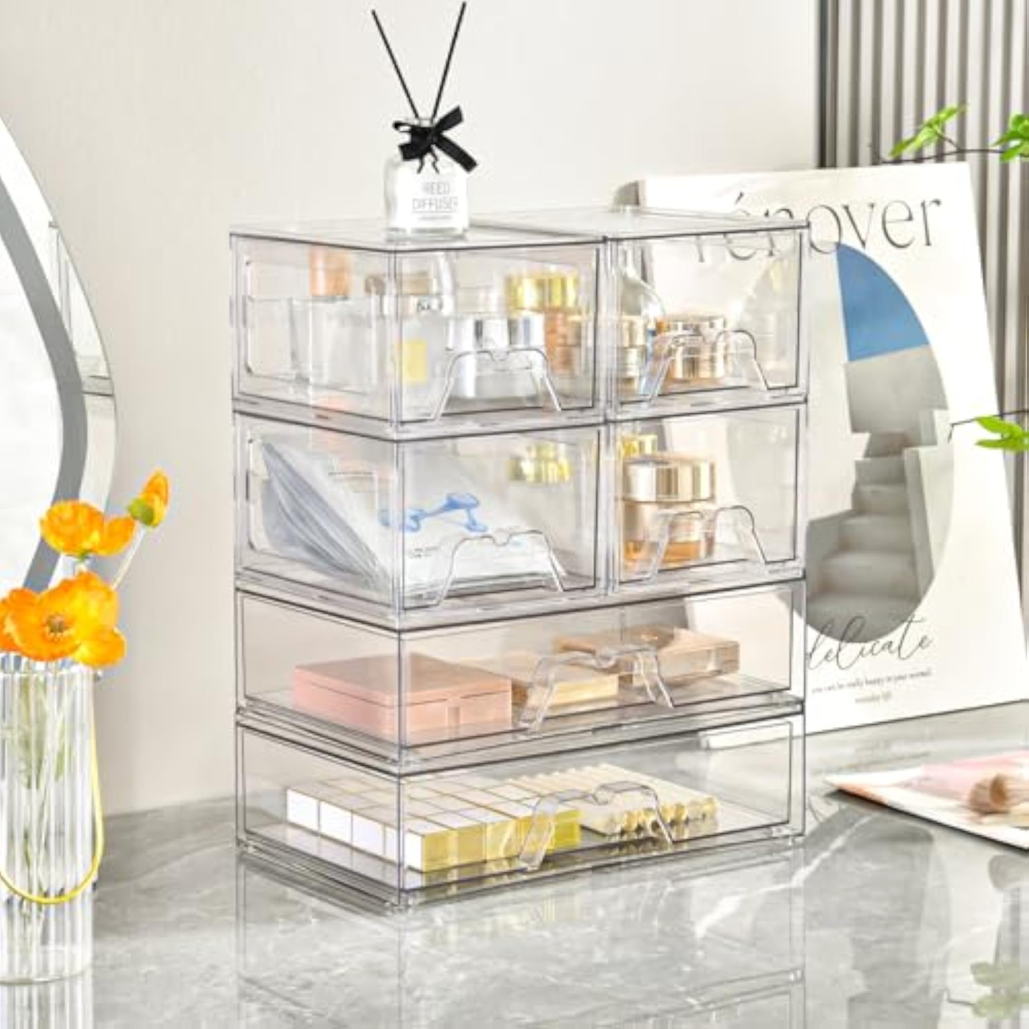 3 Pack Stackable Drawer Boxes, Cosmetic Organizer Set