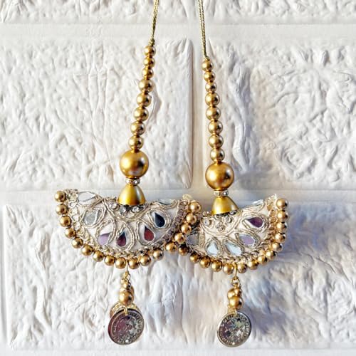 Image of Adikala Craft Store Handmade Ethnic Latkan Tassel Set of 2 for Saree Pallu, Blouse, Suits, Dupatta, Lehenga Decor (Sikka Mirror)