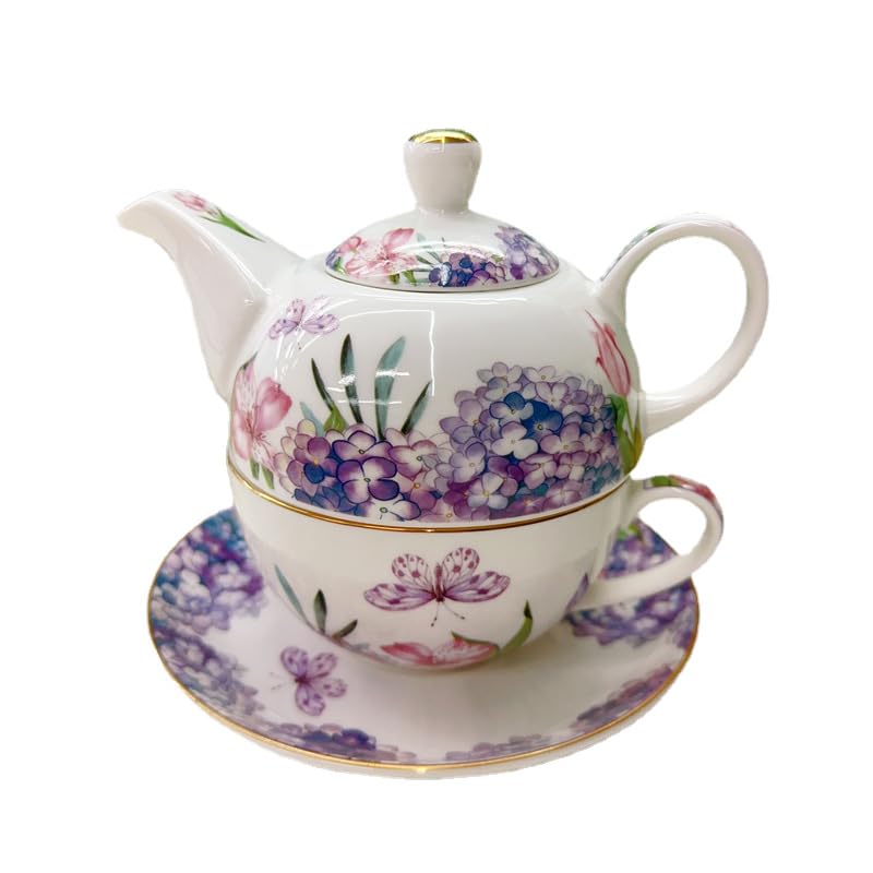 AHKALVTE Porcelain Tea for One Set Beautiful Flower Ceramic Teapot...