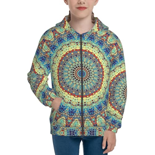 Round Mandala1 Kids Pullover Hoodies Boys Zip Up Sweatshirts Girls Athletic Clothes with Pocket3
