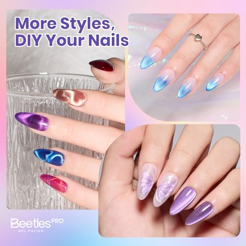 Image of Beetles 96 Pcs Gel Nail Kit with U V Light & DIY Magnet Set - 20 Color Cat Eye Gel Polish Set Illusion Glow Nail Art Tools Manicure Kit Diverse Cateye Glassy Swirls Effect Salon Gifts for Women Girls