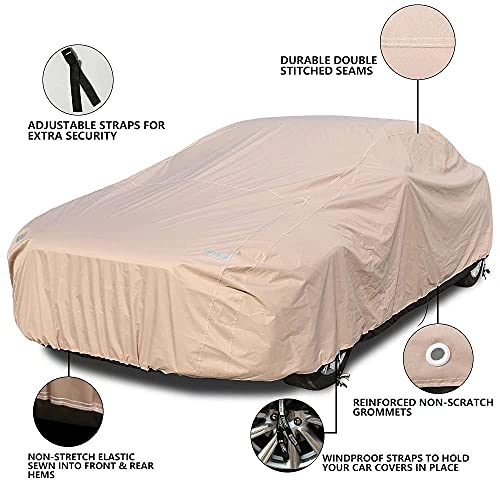 Image of Car Covers for Automobiles All Weather Water Resistant - Coverado Ultra-Protection 6 Layer 300D Heavy-Duty Forro para Carro, Universal Fit for Hatchback (160 inch-172 inch)