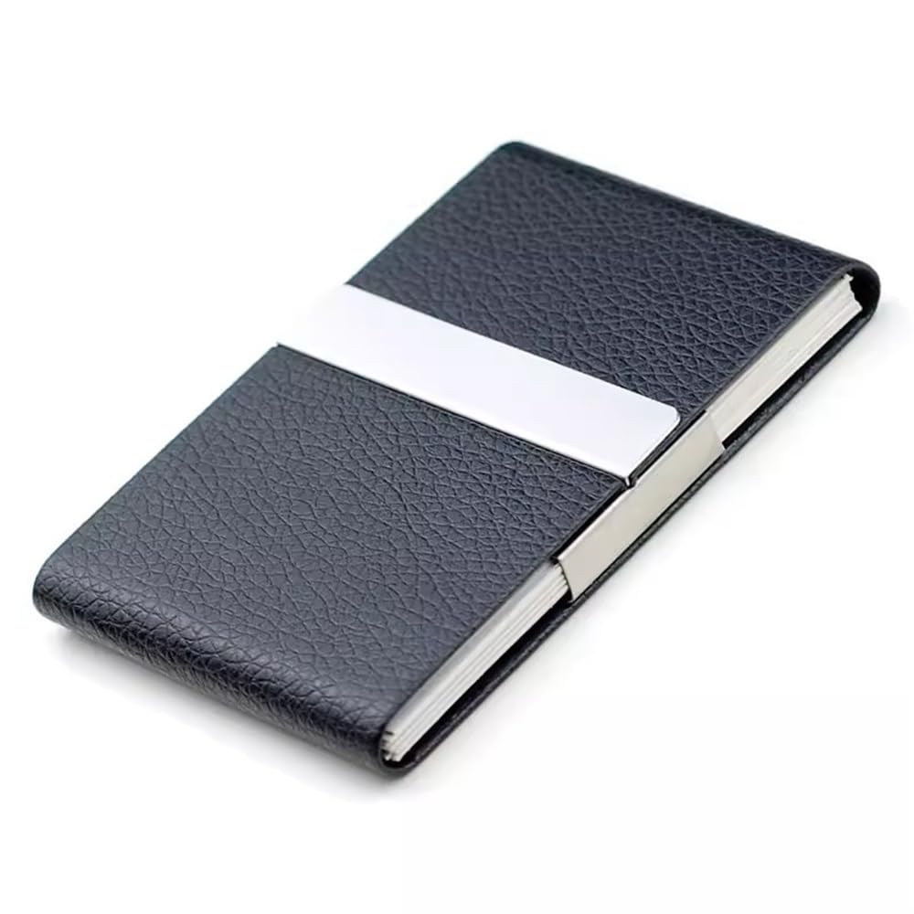 Tarjetero profesional Estuche for tarjetas de visita cuero y acero inoxidable creativo simple(Schwarz)