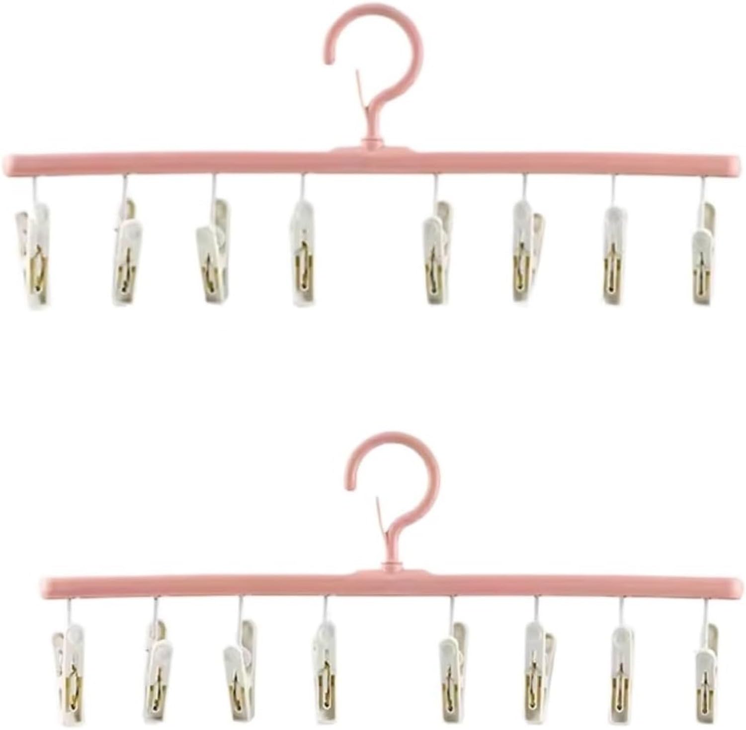 XIUNYIE Hangers Clothes Drying Hanger with 8 Clips 360 Degree Rotatable Windproof Plastic Laundry Hanger Underwear Durable for Suit Pink, Pink, 2pcs