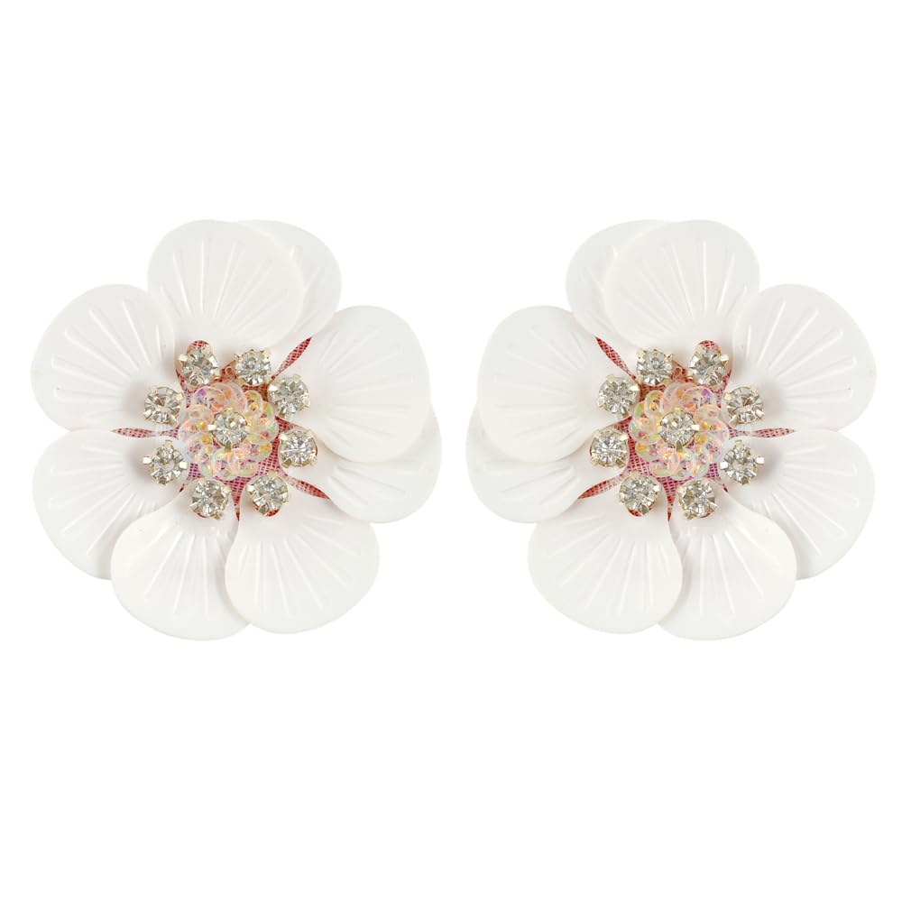 Vientiq White Flower Crystal Stud Earrings For Women (B0CDS4DBDL) Amazon Price History, Amazon Price Tracker