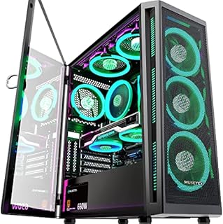 MUSETEX Mid-Tower ATX PC Case with 6pcs 120mm ARGB Fans, Mesh Computer Gaming Case, Opening Tempered Glass Side Panels, USB 3.0 x 2, Black, TW8-S6-B