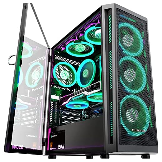 MUSETEX ATX PC Case Pre-Install 6 PWM ARGB Fans, Mid-Tower Gaming Case with Opening Tempered Glass Side Panel Door, Mesh Computer Case, TW8