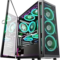 MUSETEX Mid-Tower ATX PC-Gehäuse mit 6 Stück 120mm ARGB-Lüftern, Mesh-Computer-Gaming-Gehäuse, Seitenteile aus gehärtetem Glas zum Öffnen, USB 3.0 x 2, Schwarz, TW8-S6-B