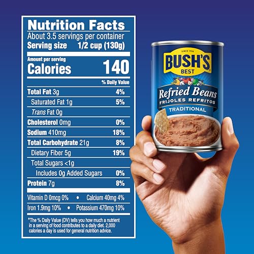 Image of BUSH'S BEST Refried Beans Traditonal Pinto, Source Of Plant Based Protein And Fiber, Low Fat, Gluten Free, 16 oz