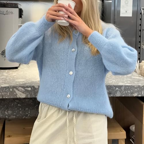 Image of Women Y2k Crop Cardigan Sweater Long Sleeve Button Down Cardigan Vintage Open Front Sweater Cute Knit Pullover Tops