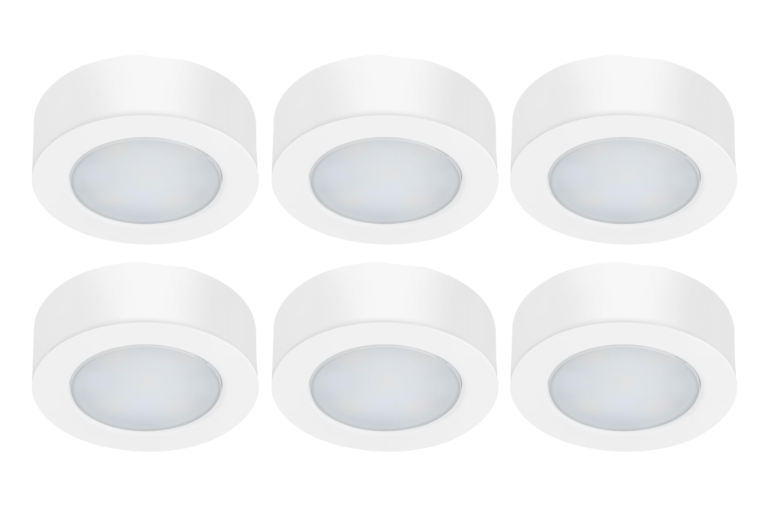 Bright Source LED Circular Cabinet Cupboard Unit Shelf Light, White, 2.5W, 220lm, 3CCT Switchable 3000K 4000K 6000K - Pack of 6