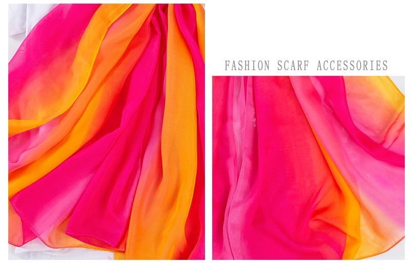 Women's Gradient Rainbow Color Scarf - Large Size Imitation Silk Travel Beach Towel Chiffon4