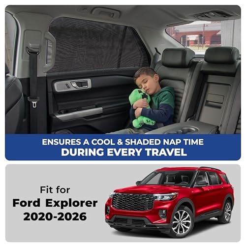 Image of EcoNour Car Window Screen for Ford Explorer (2020-2026) 2 Pack | Breathable Mesh Camping Window Covers | 100% Protection from Bugs, Mosquito & UV | Baby Safe Privacy Blackout Net | Car Accessories