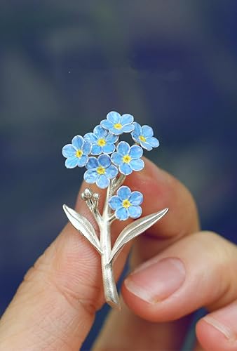 Miniatura 5 de Handcrafted Sterling Silver "Forget-Me-Not" Flower Necklace,Silver Brooch,Gift For Her,Christmas Jewelry Gifts (Silver Brooch)