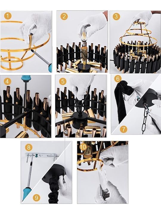 Image of Modern Ceiling Lamp 3-Tier Round Crystal Chandelier for Living Room | Bluetooth Remote Control and Moving Round| Speaker+ Multi Color LED Light (Remote Black Gold, 400MM)
