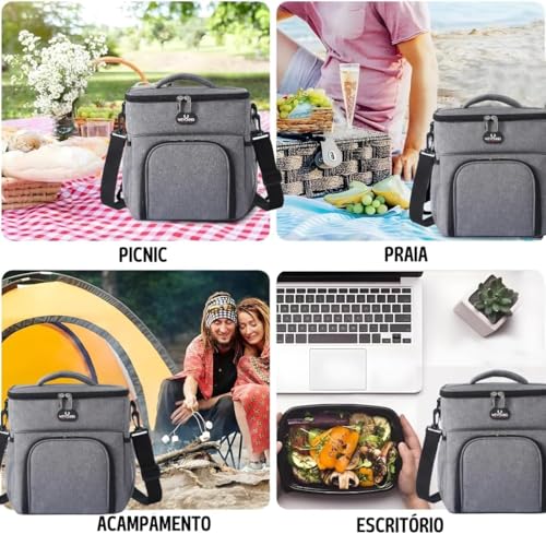 Bolsa Térmica Lancheira para alimentos bebidas passeio viagem fitness grande capacidade