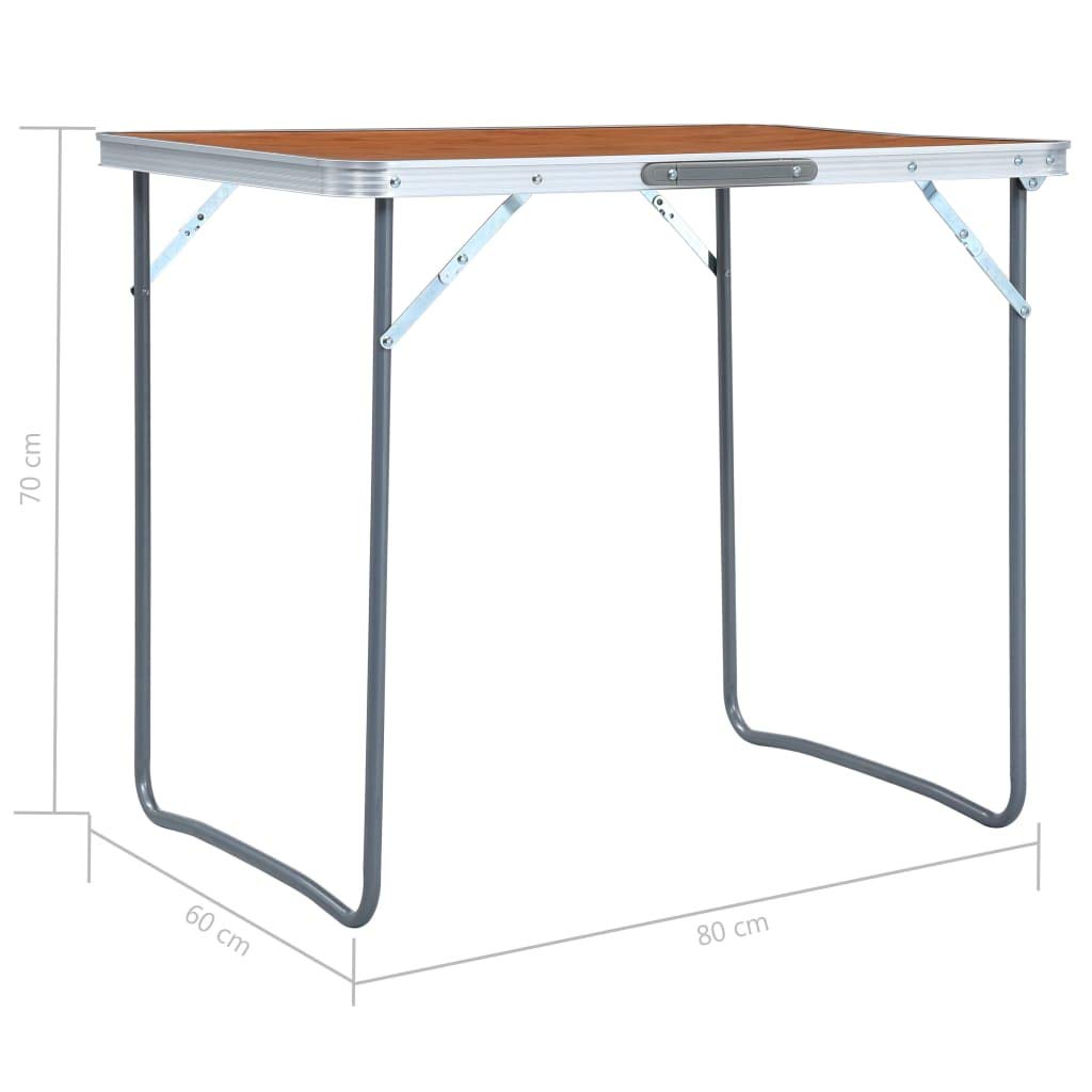 Składany stół kempingowy z metalową ramą, 80 x 60 cm, przenośny i lekki, blat stołu z płyty MDF, malowany proszkowo, do kuchni, na taras, do ogrodu, na piknik, kemping i do podróży