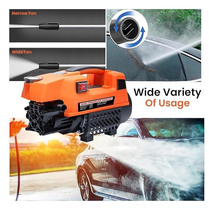 Image of Leafly Portable High Pressure Washer, Car Washer, 1800 Watts Motor, 120 Bars, 6.5L /Min Flow Rate, 8 Meters Outlet Hose for Car, Bike & Home Cleaning | Black and Orange (Pressure Pump)