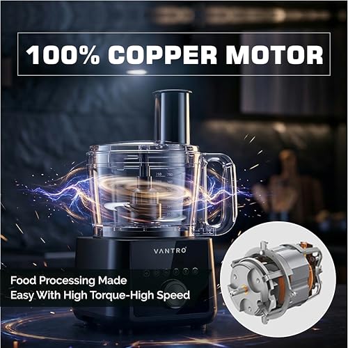 Image of VANTRO 1000W Food Processor with 2L Bowl - Multi-Purpose Kitchen Appliance for Chopping, Slicing, Dough Kneading & Grinding | Powerful Motor, Easy Clean Design