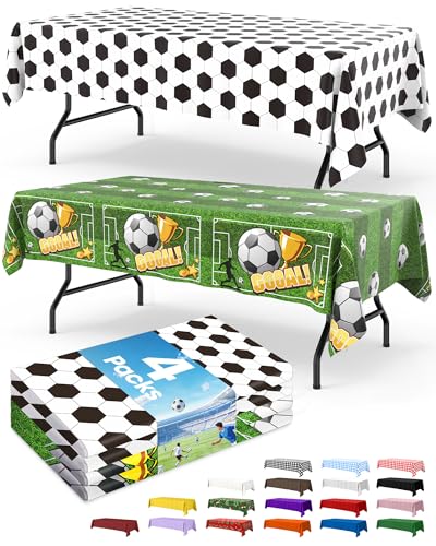 Image of Niuara Soccer Table Cloth - 4 Pack 54 inch x 108 inch Disposable Tablecloths for 6FT Tables, Soccer Party Decorations for Birthday, Theme Party & World Cup 2026