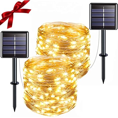 suddus Solar String Lights for Outside, 2 Pack Total 66ft 200 Led Solar Fairy Lights Outdoor Waterproof, 8 Modes Twinkle Lights for Trees, Fence, Garden, Patio, Yard Decorations, Warm White Cover
