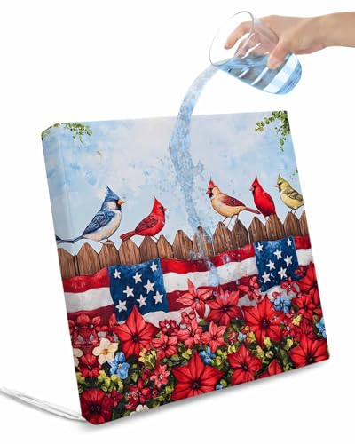 2 Pack 4th of July Waterproof Cushion Covers with Ties, Outdoor Patio Chaise Lounge Chair Seat Cushion Slip Covers Replacement(Only Cover) Star Stripe Vintage Red Blue Patriotic Flower 22