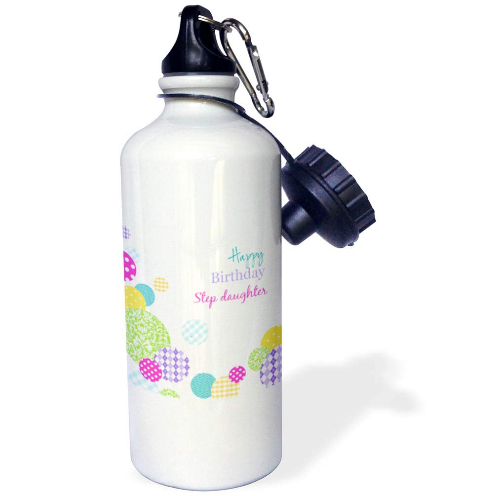 3dRose wb 165134 1 Happy Birthday Step Daughter - Modern Colorful Dots Pattern On White Sports Water Bottle