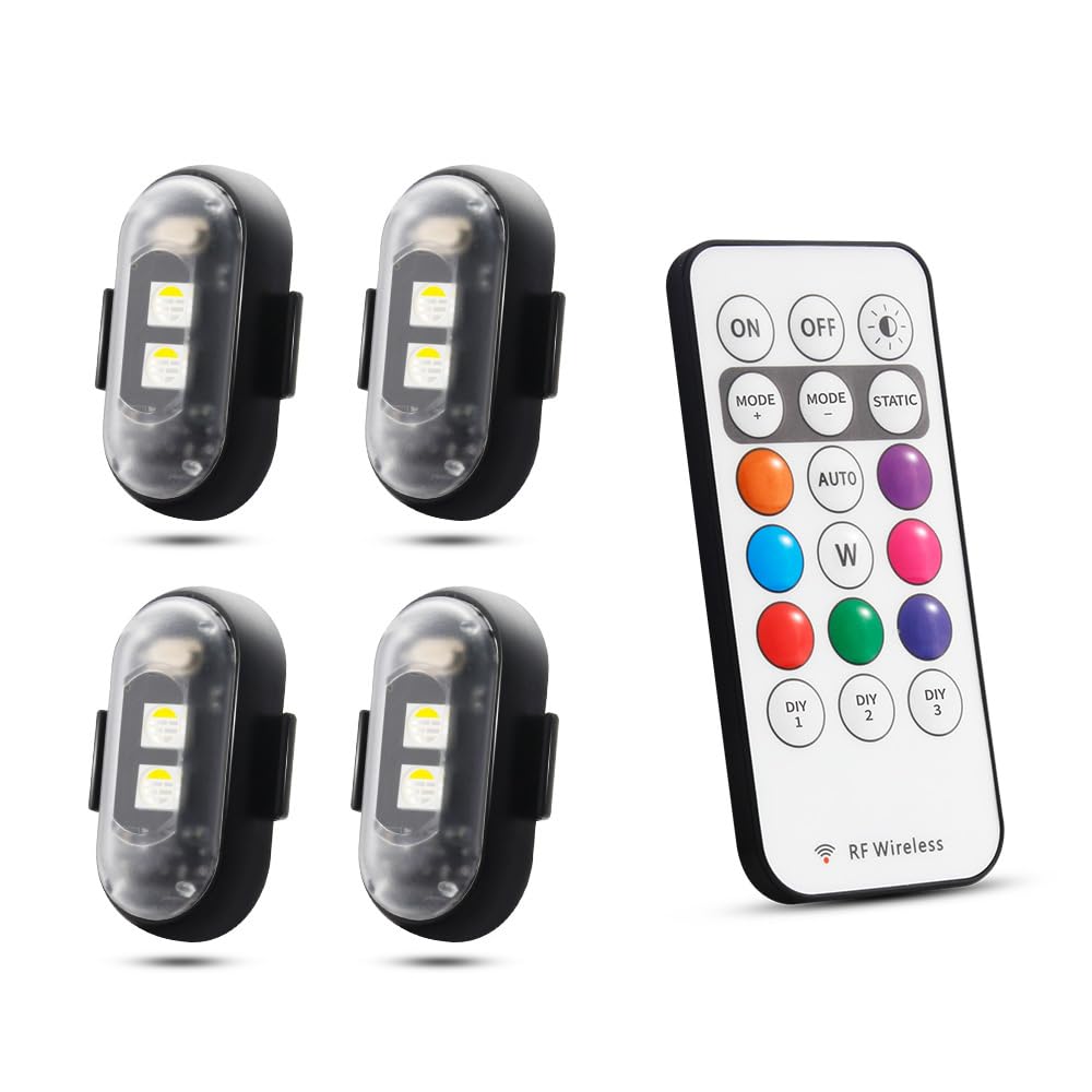 4PCS Wireless LED Strobe Lights with Remote,8 Colors USB Waterproof Anti-Collision Led Emergency Warning LightCar Motorcycle Drone Aircraft Bike lamp