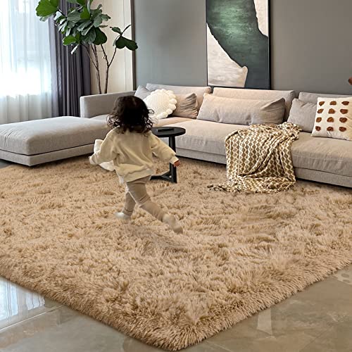 HOMORE 4x6 Rug for Bedroom, Light Tan Fluffy Area Rug Modern Shag Rugs for Living Room, Super Soft Beige Rug for Kids Room, Cute Carpets for Nursery Boys Girls Home Dorm