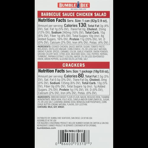 Image of Bumble Bee Snack On The Run! Protein Snack Pack - BBQ Chicken Salad with Crackers - 12g Protein per Box - Ready to Eat Easy-Open Canned Chicken Salad (Pack of 5)