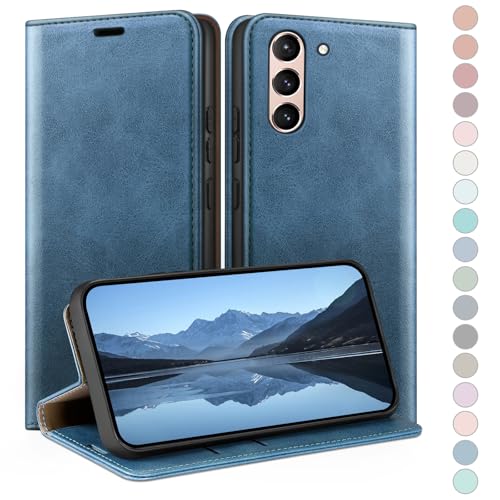 Coque pour Samsung Galaxy S21 en cuir premium protecteur bleu éclatant HUOUH