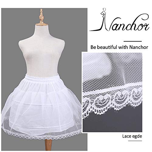 Nanchor Flower Girl Crinoline Petticoat Kids with 2 Hoops Full Slip Underskirt Lace Edge (2-6Y)2