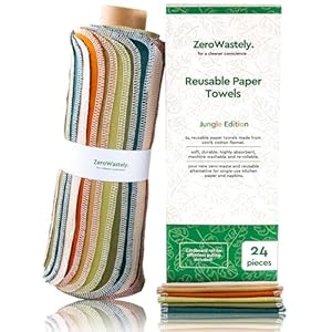 Reusable Paper Towels – Value Pack of 24 Paperless Towels! 100% Cotton, Super Soft, Absorbent, Washable and Made To Last Cut Back Waste Less with our Cloth By ZeroWastely