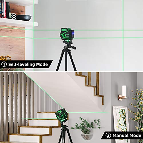 Kreuzlinienlaser 360, Kraumi 3 x 360 Grad Laser Grün Laserpegel Selbstausgleichende, 3D 12 Linien rotationslaser selbstnivellierend 25m mit Halterung und Fernbedienung, Inklusive 2pcs Batterie - Image 6