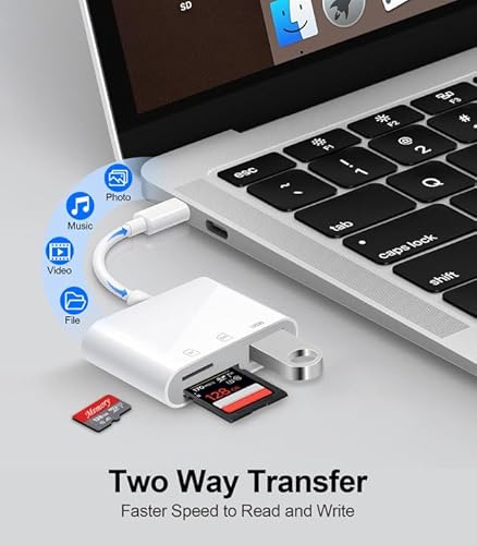 Denlane USB C SD Card Reader for iPhone 15-17, USB C to Micro SD Memory Card Adapter for iPad/Mac Pro/Air, USBC/Type C Camera Card Reader with USB A Port for iPhone 16 and More Android USBC Devices