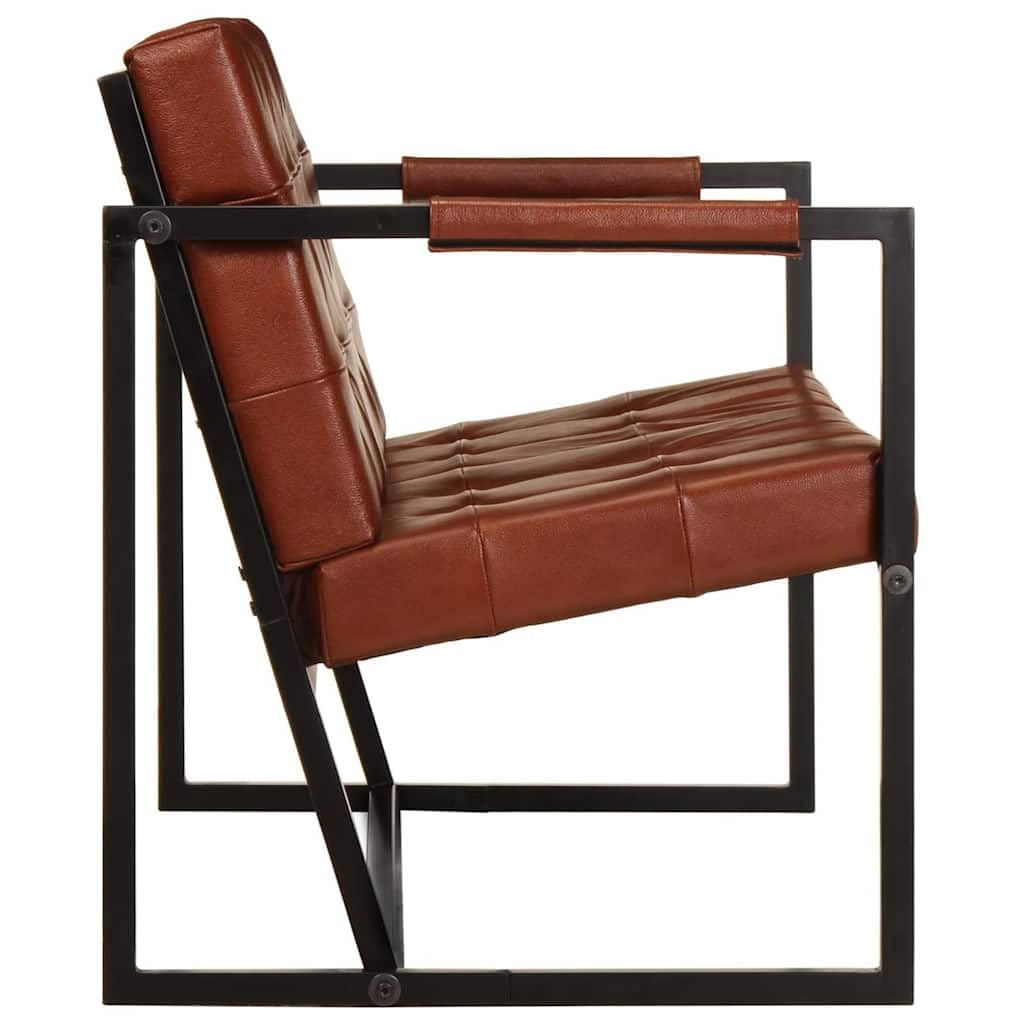 Sofá de 2 plazas marrón piel de cabra auténtica 115 x 61 x 75 cm