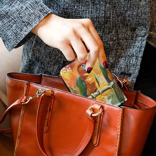Small RFID Credit Card Holder Wallet with Zipper, Leather Wallet Case for Women Parrots4
