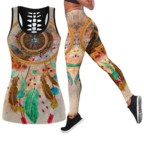 Débardeur vintage creux et legging à impression 3D ethnique pour l'été