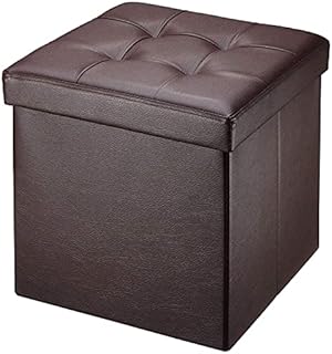 BRIAN & DANY Folding Ottoman Storage Box with Lid, Faux Leather Footstool Toy Storage Box Storage Seat 38 x 38 x 38 cm (Gray)