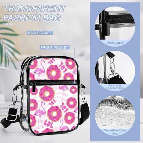 Flamingo with Donut Clear Crossbody Bag Stadium Bag Adjustable Side Shoulder Bags Messenger Bag with 2 Compartments4