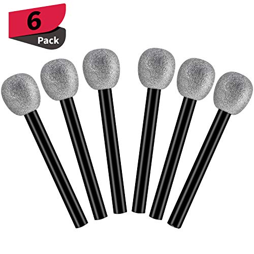 6 Pack Glitter Microphone Pop Star Costume Accessories for Halloween, Dress-Up Silver Pretend Toy Microphone 10 Inch Wireless Fancy Mic for Stage Act, Educational, Party Favor and Supplies