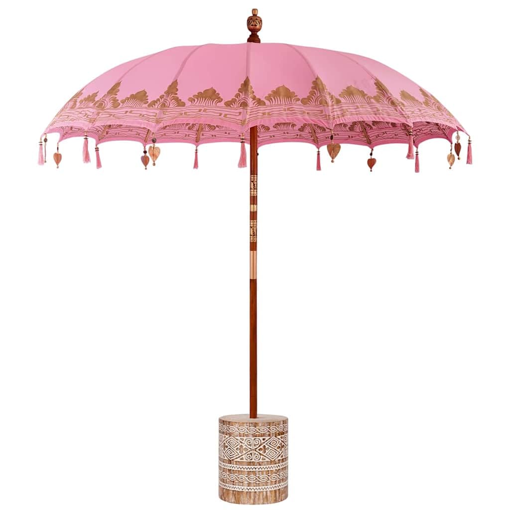 vidaXL Baliński Parasol z Bazą Różowy 215 x 215 x 260 cm, Bali Parasol, Okrągły Parasol Ogrodowy na Zewnątrz, Tropikalny Cień w Różu