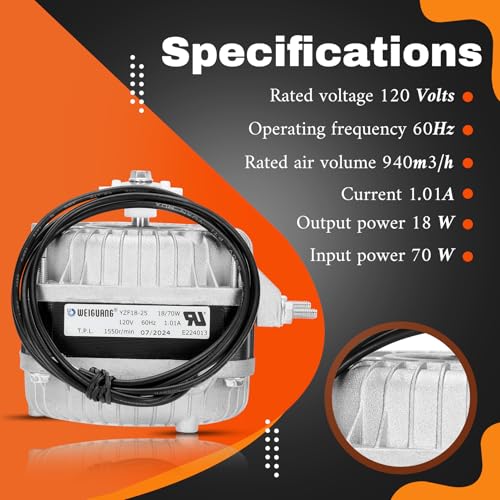 YZF18-25 Fan AC Motor 120V 60HZ 18W 1.01A 1550 r/min, 4 Shaded Pole Motor Replace W0301905 YZF6-13 YZF10-20 for Small Ventilation Equipment, Refrigeration Equipment Radiator Evaporator - Image 4