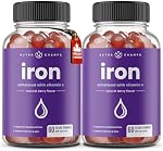 Gommies de fer 20mg Par Serving , Supplément de fer à mâcher avec vitamine C pour l'absorption douce , pour les femmes , les enfants & Supplément Gummy prénatal pour l'énergie & Soutien immunitaire & Non-OGM 120 Gummies