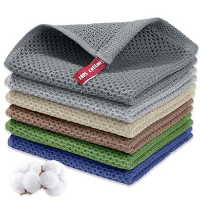 KASURE 6 Stück Geschirrtücher 100% Baumwolle, 34cm*34cm Weiche Geschirrhandtücher, Saugfähige Küchenhandtücher, Spültuch, Microfaser Putztücher