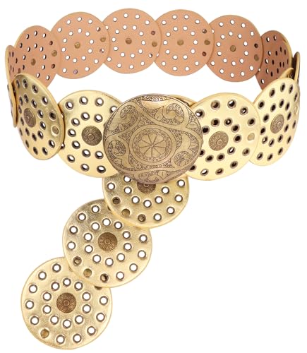 Wide Disc Belts for Women Vintage Western Waist Belt Concho Leather Disk Belt Boho Belt