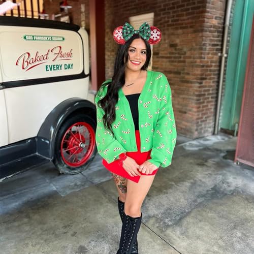 image for JIAHANG Christmas Mouse Ears Hair Bow Headband, Snowflake Red New Year